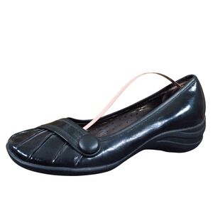 Hush Puppies Sonnet Women Size 9 Wedge Flats Black Leather Comfort Slip On Shoes